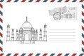 Envelope with hand drawn Taj Mahal in India