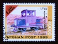 Postage stamp Afghanistan 1999. Milwaukee Railway 0-4-0 diesel locomotive