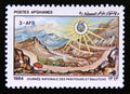 Postage stamp Afghanistan 1984. Truck on Mountain Road and Pashtunistan Badge