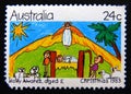 Postage stamp Australia, 1983. Children Drawing Nativity Scene Christmas Royalty Free Stock Photo