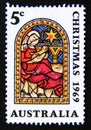 Postage stamp Australia, 1969. Christmas 1969 Stained-glass