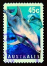 Postage stamp Australia, 1998. Common Bottlenose Dolphin Tursiops truncatus fish Royalty Free Stock Photo