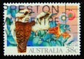 Postage stamp Australia, 1990. Laughing Kookaburra Dacelo novaeguineae and Gifts bird