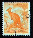 Postage stamp Australia, 1949. Red Kangaroo Macropus rufus Marsupial