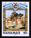 Postage stamp Bahamas, 1988. Lucayan Village Royalty Free Stock Photo