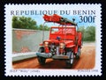 Postage stamp Benin, 1998. All purpose vehicle Jeep Willy 1948 fire brigade truck Royalty Free Stock Photo