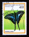 Postage stamp Benin, 1996. Common Swordtail Graphium policenes butterfly