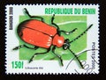 Postage stamp Benin, 2000. Lily Leaf Beatle Lilioceris lilii insect