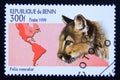 Postage stamp Benin, 1999, Mountain Lion Cougar, Felis concolor