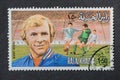 Postage stamp of Bobby Moore, England World Cup winning captain. Royalty Free Stock Photo