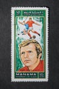 Postage stamp of Bobby Moore, England World Cup winning captain. Royalty Free Stock Photo