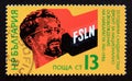 Postage stamp Bulgaria, 1986. Carlos Fonseca Amador, FSLN Flag