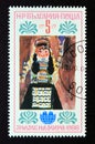 Postage stamp Bulgaria, 1988. Childrens drawing Young Girl in folk costume