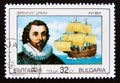 Postage stamp Bulgaria, 1990. Francis Drake and Golden Hind