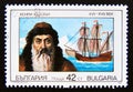 Postage stamp Bulgaria, 1990. Henry Hudson and Halve Maen Half Moon Royalty Free Stock Photo