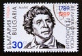 Postage stamp Bulgaria, 1989. Jean Paul Marat French Revolutionary portrait Royalty Free Stock Photo