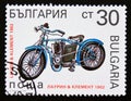 Postage stamp Bulgaria, 1992, Laurin and Klement motorcycle, 1902 Royalty Free Stock Photo