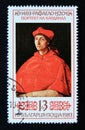 Postage stamp Bulgaria, 1983. Portrait of Cardinal painting, by Raphael 1510