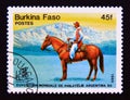 Postage stamp Burkina Faso 1985. Gauchos people, horseman Royalty Free Stock Photo