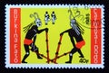 Postage stamp Burkina Faso, 1986. Masked stick dancers and drummers