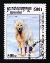 Postage stamp Cambodia, 2001. Alaskan Tundra Wolf Canis lupus tundrarum Royalty Free Stock Photo