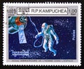 Postage stamp cambodia, 1986, Alexei Leonov walking in space Royalty Free Stock Photo