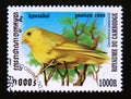 Postage stamp Cambodia, 1999. American Yellow Warbler Dendroica petechia bird