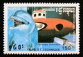 Postage stamp Cambodia 1993. Common Bottlenose Dolphin Tursiops truncatus, Deep Sea Boa Royalty Free Stock Photo