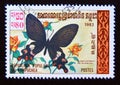 Postage stamp Cambodia, 1983. Common Windmill Byasa polyeuctes termessus butterfly Royalty Free Stock Photo