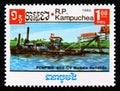 Postage stamp Cambodia 1985. Dredging boat type holland