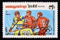 Postage stamp Cambodia 1983. Ice hockey players in action