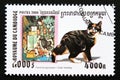 Postage stamp Cambodia 2000. Japanese Painting, Domestic Cat Felis silvestris catus