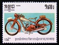 Postage stamp Cambodia 1985. Old Jawa 1932 vintage Motor Cycle