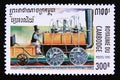 Postage stamp Cambodia 1995. Old Locomotive NÃÂ°1 on the route Stockton Darlington 1825 Royalty Free Stock Photo