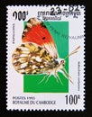 Postage stamp Cambodia, 1995. Orange Tip Anthocaris cardamines butterfly