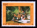 Postage stamp Cambodia 1992. Pair of women fetching water