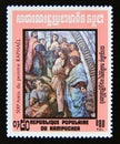Postage stamp Cambodia 1983. Parnassus Details Horace, Ovid and others, RaphaÃÂ«l painting