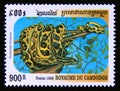 Postage stamp Cambodia 1999. Yellow Anaconda Eunectes notaeus snake Royalty Free Stock Photo