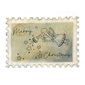 Postage stamp with a Christmas angel. Watercolor hand drawn illustration isolated on white background. Mail design