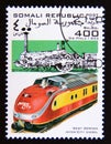 Postage stamp Cinderella 1997. Die pfalz 1853 locomotive and west germany inter city diesel train