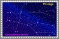 Postage stamp Constellation Gemini with a frame simple perforation. Vector illustration.