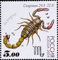 Postage stamp - constellation of Scorpio, Zodiac Signs series 2004 Royalty Free Stock Photo