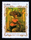 Postage stamp Cuba 1993. Child eating watermelon, Joaquin Sorolla painting