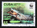 Postage stamp Cuba, 2003. Cuban Crocodile Crocodylus rhombifer Royalty Free Stock Photo