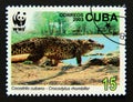 Postage stamp Cuba, 2003. Cuban Crocodile Crocodylus rhombifer Royalty Free Stock Photo