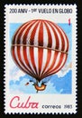 Postage stamp Cuba 1983. Free hydrogen balloon flight of Charles and Robert, 1783 Royalty Free Stock Photo