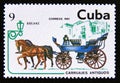 Postage stamp Cuba 1981. Horse drawn 6 seater Open Carriage antique transport