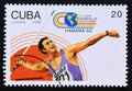 Postage stamp Cuba 1992, Javelin throwing athlete