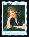 Postage stamp Cuba 1982. Jean Baptiste Greuze. Portrait of Young Woman painting