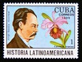 Postage stamp Cuba 1989. Jorge Isaacs, Christmas Orchid Cattleya trianae flower Royalty Free Stock Photo